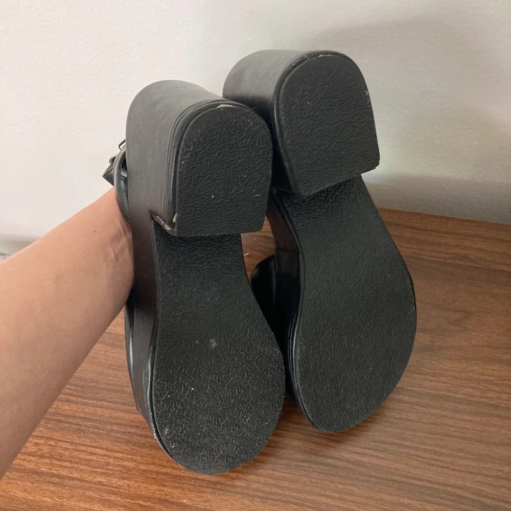 Y2K Grunge Black Chunky Platform Block Heel Ankle Strap Sandals EUR 38 US 7.5